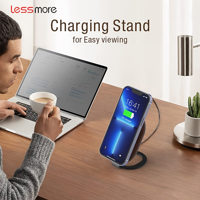 Lessmore Wooden strong magnetic wireless charger can be used as a mobile phone holder for IPhone16 15\u002F14\u002F13\u002F12\u002FPro\u002FMax\u002FPlus Compatible Samsung for Desk or Nightstand