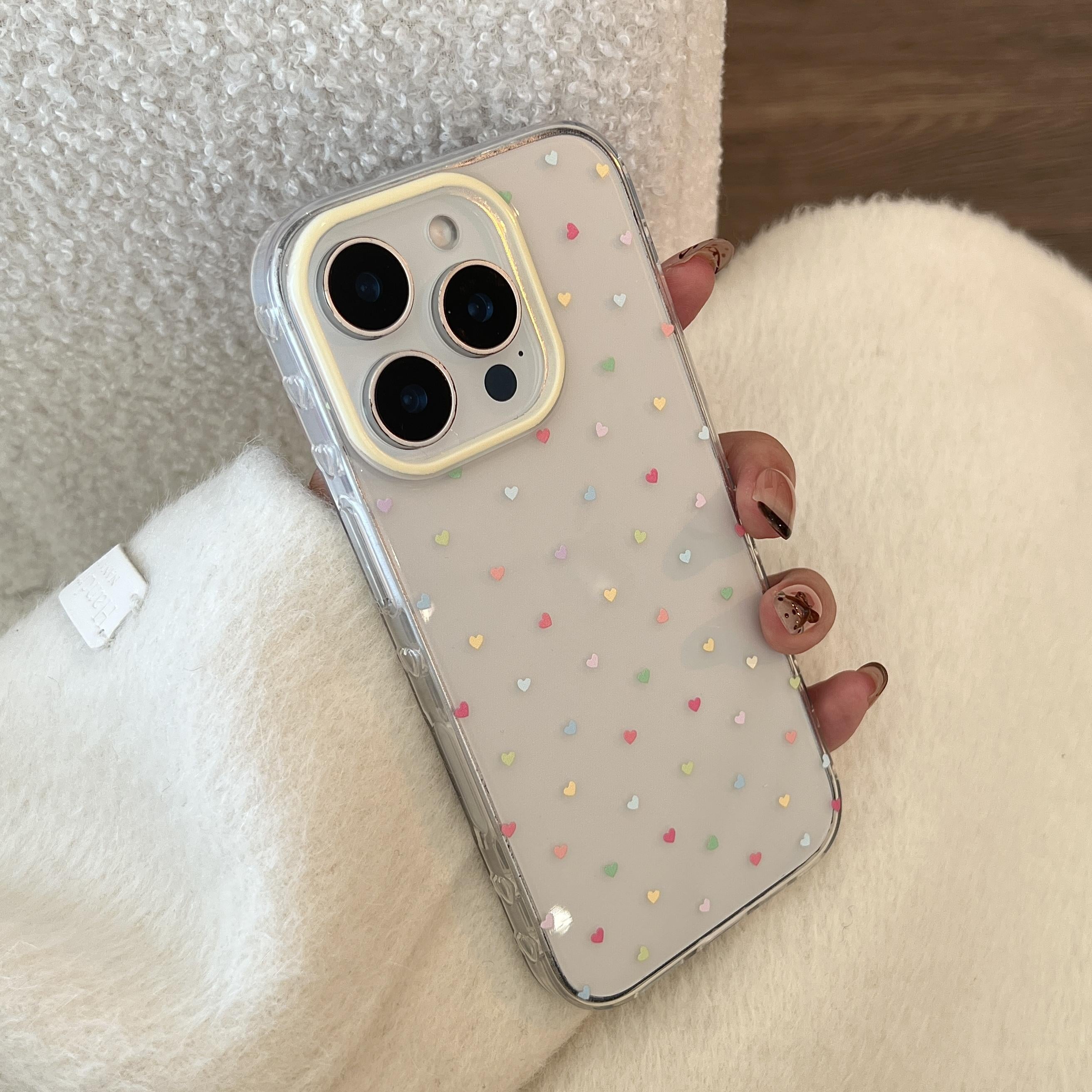 Phone Case - Colorful Small Heart Apple 17 Pro Max Phone Case Suitable for Iphone 16, Korean Style Minimalist, Transparent Soft Case for 14, 15, 13\u002F12.