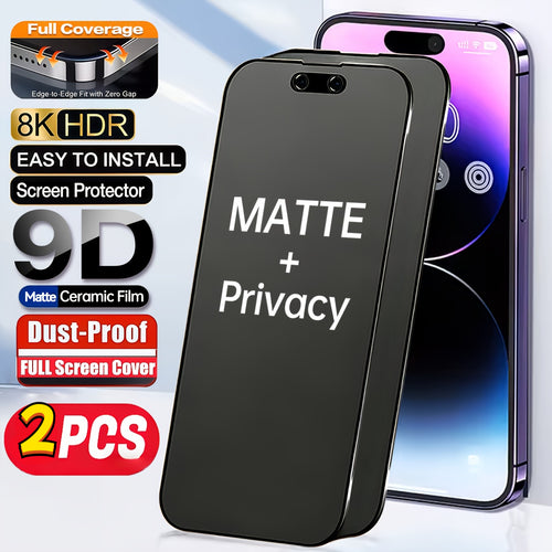 2-Pack Full Coverage Frosted Privacy Screen Protector Anti-Peeping Upgraded Edge Protection Anti-Drop Anti-Scratch Easy Installation No Bubbles
