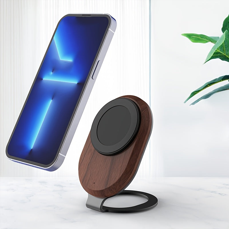 Lessmore Wooden strong magnetic wireless charger can be used as a mobile phone holder for IPhone16 15\u002F14\u002F13\u002F12\u002FPro\u002FMax\u002FPlus Compatible Samsung for Desk or Nightstand