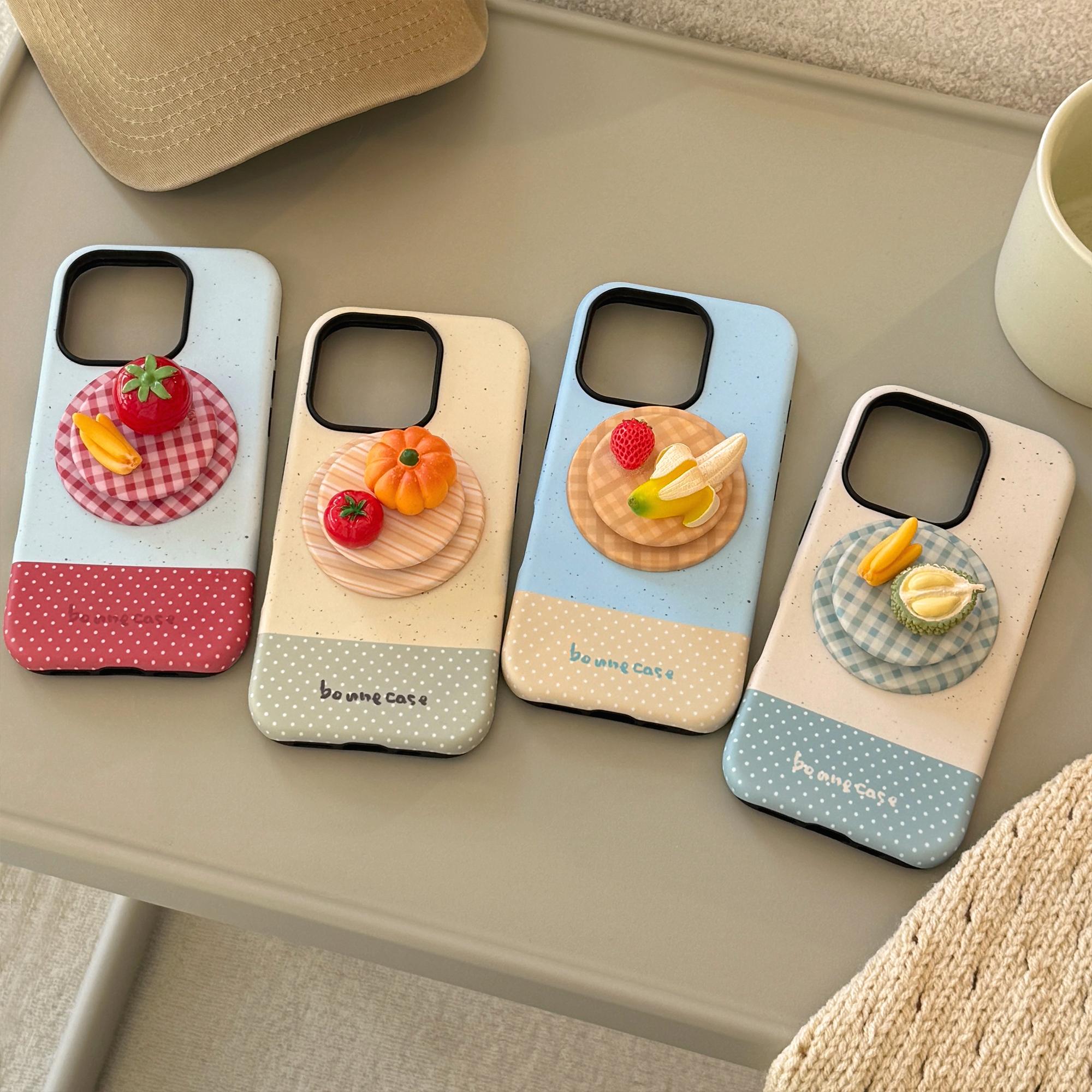 Phone Case: 3D Creative Fruit Plate Magnetic Stand Phone Case Compatible with iPhone 11, 12, 13, 14, 15, 16, 17 Pro, Pro Max, Air, Plus
