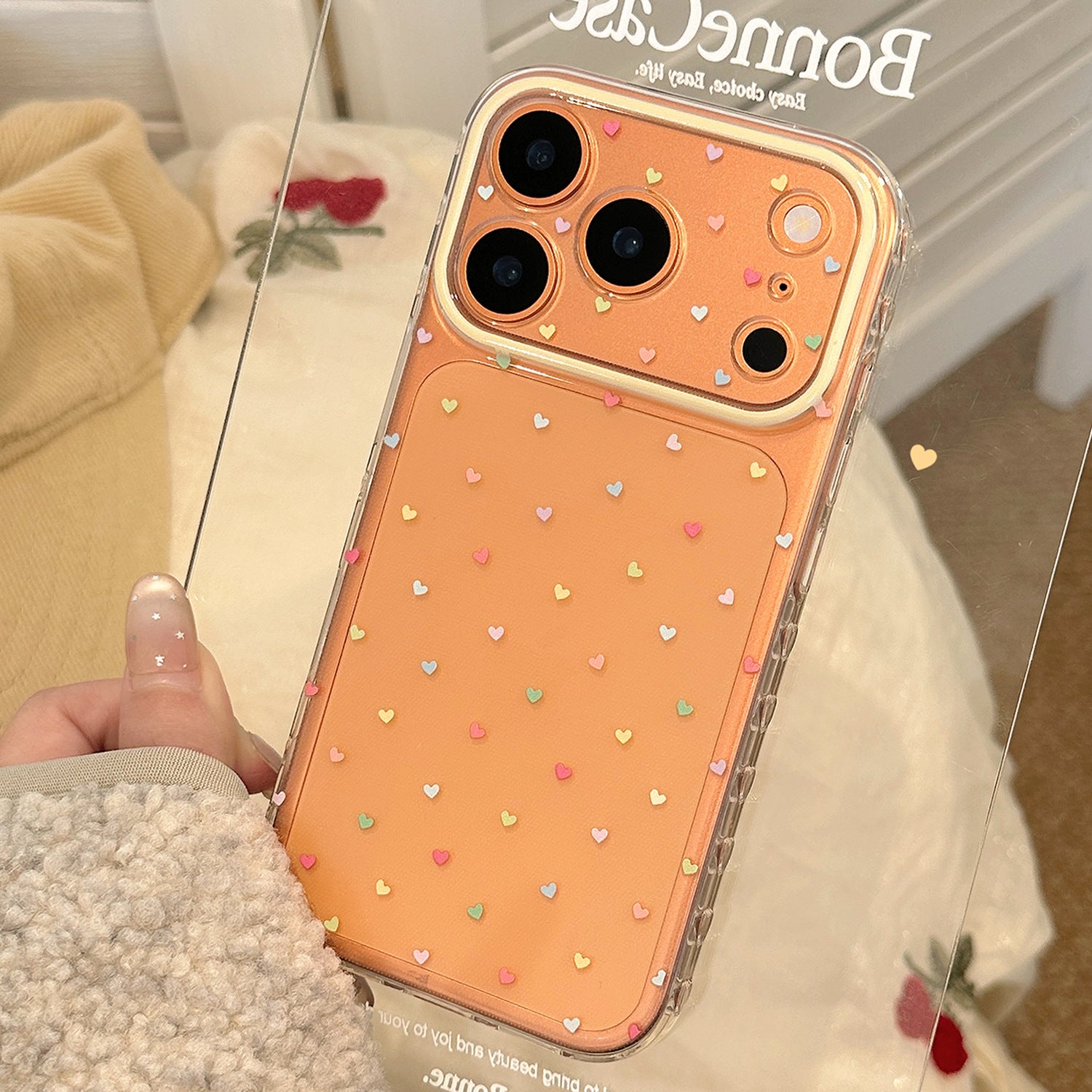 Phone Case - Colorful Small Heart Apple 17 Pro Max Phone Case Suitable for Iphone 16, Korean Style Minimalist, Transparent Soft Case for 14, 15, 13\u002F12.