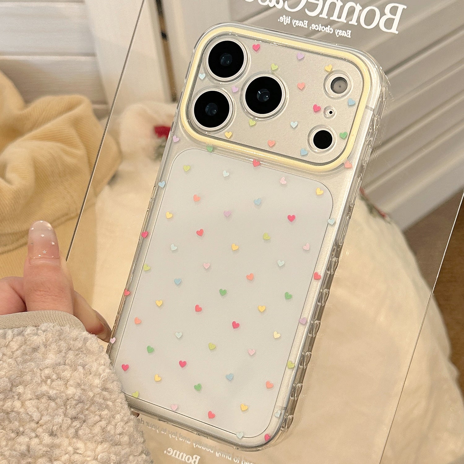 Phone Case - Colorful Small Heart Apple 17 Pro Max Phone Case Suitable for Iphone 16, Korean Style Minimalist, Transparent Soft Case for 14, 15, 13\u002F12.