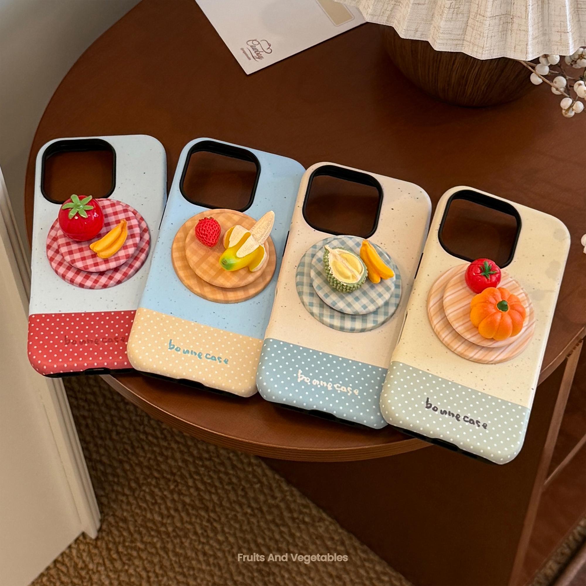 Phone Case: 3D Creative Fruit Plate Magnetic Stand Phone Case Compatible with iPhone 11, 12, 13, 14, 15, 16, 17 Pro, Pro Max, Air, Plus