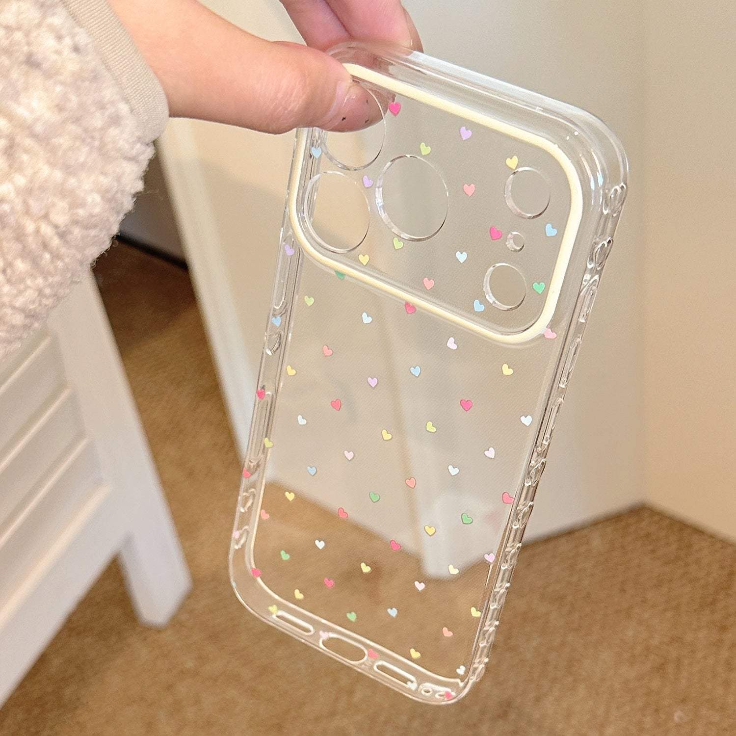 Phone Case - Colorful Small Heart Apple 17 Pro Max Phone Case Suitable for Iphone 16, Korean Style Minimalist, Transparent Soft Case for 14, 15, 13\u002F12.